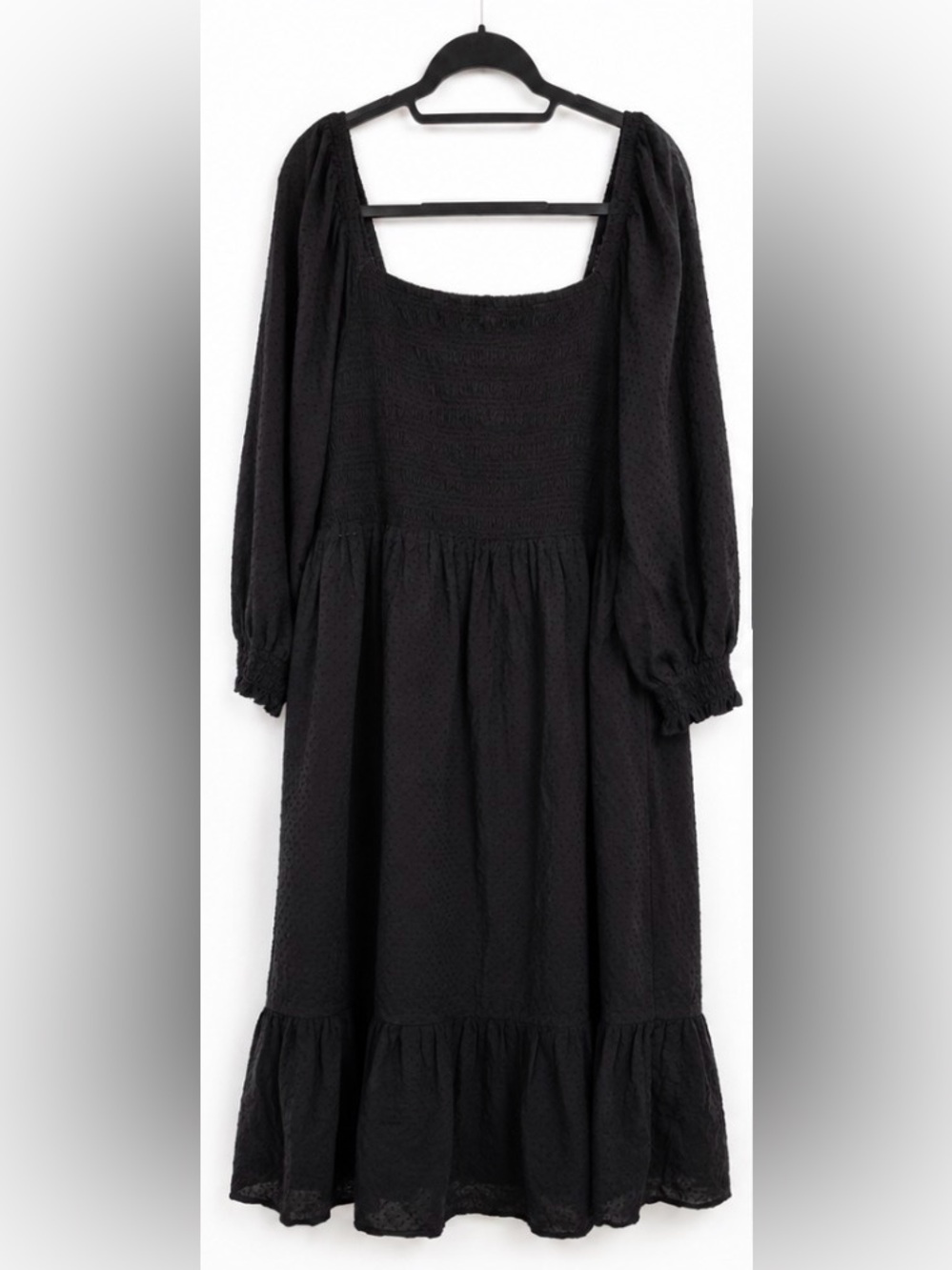 J.Crew Black Swiss Dot Smocked Midi Dress XXL Romantic Cottagecore